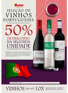 Seleção de Vinhos Portugueses 50% de Desconto na Segunda un. do mesmo produto e tamanho 	